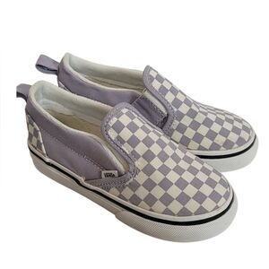 Vans Classic Slip On Kids Purple and White Checkered Sneakers Size 10
